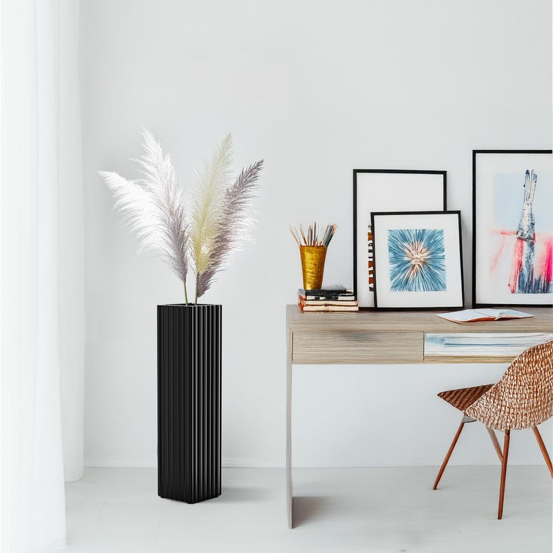 18" Modern Black Vertical Stripe Floor Vase, Tall Centerpiece Vase
