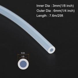 MECCANIXITY 25ft Clear Silicone Rubber Tubing 1/8" ID 1/4" OD Plastic Tube Flexible Air Hose for Brewing, Wine Making, Pump Siphon, 3mm x 6mm, with 2pcs Clamps