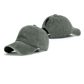 CheChury Women's Baseball Cap Vintage Ponytail Cap Washed Ponytail Baseball Cap with Braids Hole Loop Adjustable Outdoor Sports Leisure Baseball Cap Unisex, Grey + Green