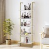 aboxoo Ladder Shelf White Marble Bookshelf 5-Tier Wall-Mounted Wood Rack