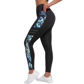 Yvette Printed Workout Leggings for Women High Waisted Yoga Pants with 2 Pockets Non See-Through Tummy Control, Dark Green Printed, L