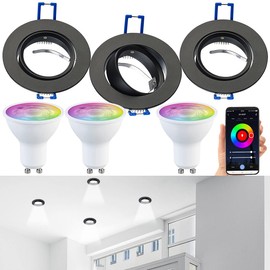 Luminea Spot Light Sockets: Set of 3 Aluminium Recessed Spotlight Frames Black with ZigBee LED Spotlights (Socket for Recessed Light, Lamp Base)