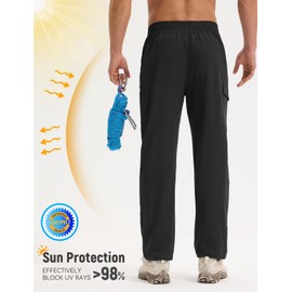 baleaf Men's Hiking Pants Water Resistant Convertible Cargo Capri Roll Up Capri UPF50+ Zipper Pockets Clothing Travel Black M