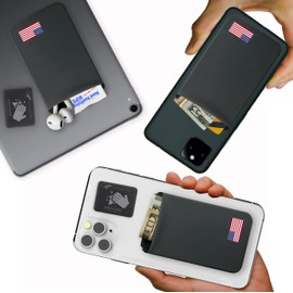 Phone Wallet - Adhesive Card Holder - Cell Phone Pouch - Stick on Spandex Pocket by Gecko - Carry Credit Cards and Cash - USA FLAG - GRAY
