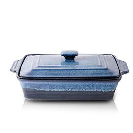 KOOV KOOV Ceramic Casserole Dish with Lid, Covered Rectangular Casserole Dish Set, Lasagna Pans with Lid for Cooking, Baking dish With Lid for Dinner, Kitchen, 9 x 13 Inches, Reactive Glaze (Nebula Blue)