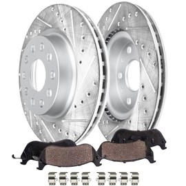 Detroit Axle - Front Brake Kit for Jeep 2018-2023 Wrangler, 12.99" inch Drilled and Slotted Disc Brakes Rotors Ceramic Brake Pads with Hardware 2019 2020 2021 2022 Replacement