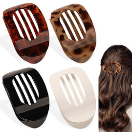 4 Stück flache Haarklammern für Damen, starker Halt Frauen-Haarspangen Damen, hochglänzende große Haarklammer für dünnes und dickes Haar, bequeme gebogene flache Clips