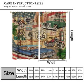Retro Car Curtains, Old Classic Car Theme Vintage Route 66 Diner Pattern Window Treatments, Car Theme Print Blackout Drapes 2 Panel Set for Living Room Bedroom Kitchen21 W X 45" L