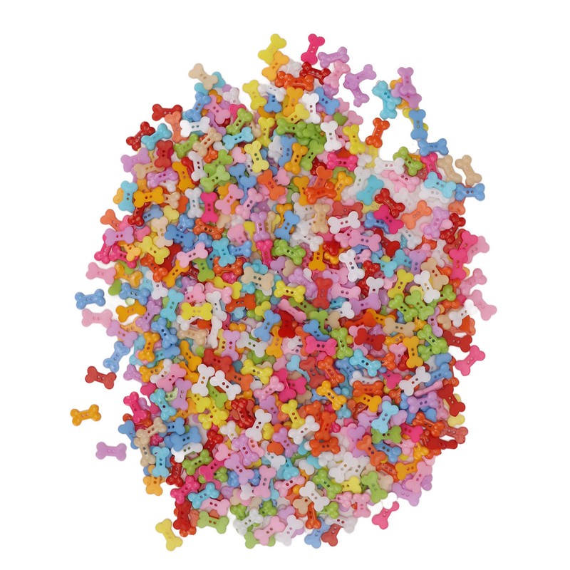 1000Pcs Dog Bone Buttons Bright Vivid Colors Cute Dog Bone