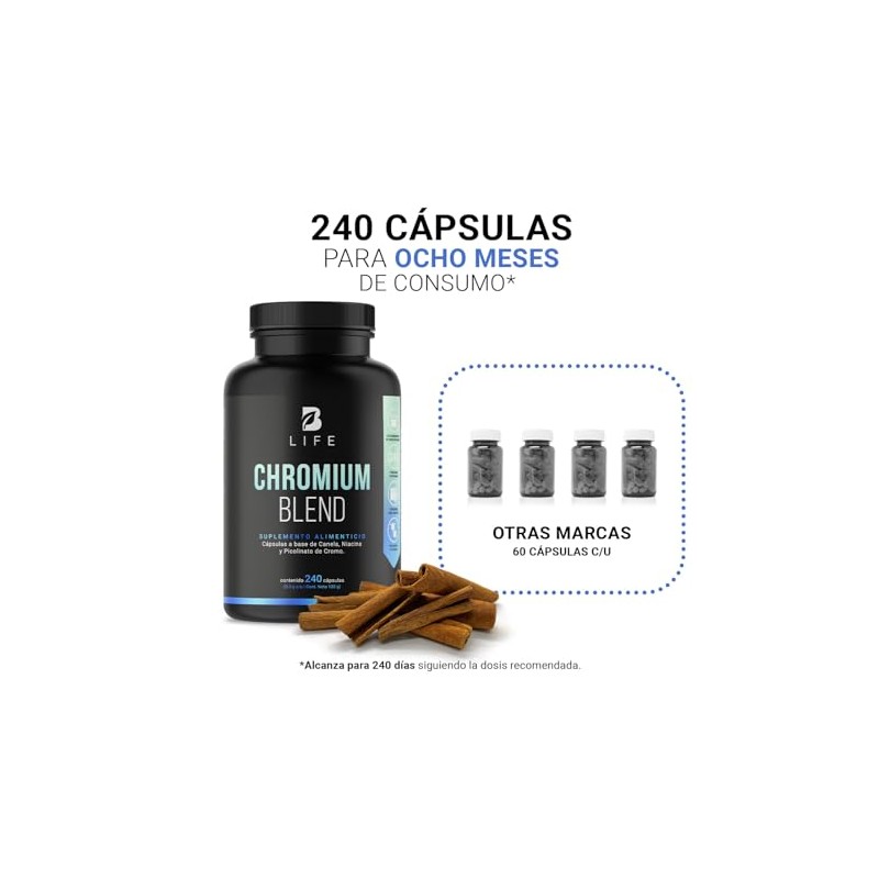 Picolinato Cromo 240 Cápsulas Canela Niacina Ingredientes Naturales Chromium Blend