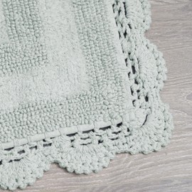 Laura Ashley Absorbent Bath Mat Reversible Crochet Soft and Plush Bathroom Mat 100% Cotton 17x24 Bath Rug, Sage Green