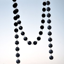H&D 6FT Glass Crystal 14mm Octagon Beads Chain Chandelier Prisms Hanging Wedding Garland Christmas Decor (Black)