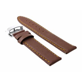 Ewatchparts 18mm Leather Watch Band Strap Smooth Clasp Compatible With Ulysse Nardin Tan Light Brown With Orange Stitching #2