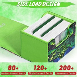 UAONO Deck Box for MTG Cards, Trading Card Storage Box for 100+ Double Sleeved Cards, PU Leather Card Box for TCG CCG Magic Cards with Two Compartments (Green, Tree)
