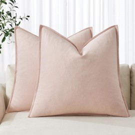 MIULEE Decorative Linen Pillow Covers 26x26 Inch Light Pink Boho Farmhouse​Neutral Couch Throw Pillows for Bed Pack of 2 Accent Outdoor Pillowcase Modern Sofa Cushion Livingroom Home Decor