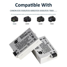 DDSTT DSTE 2PCS LP-E8 Li-ion Battery Compatible with Canon EOS 550D 600D 650D 700D Kiss Digital X4 X5 X6 X6i X7i Rebel T2i T3i T4i T5i