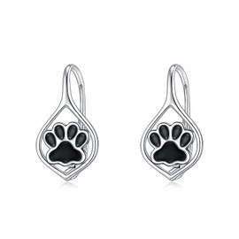 WINNICACA Paw Print Earrings 925 Sterling Silver Black Enamel Dog Leverback Earrings Jewelry Christmas Birthday Gifts for Women Daughter