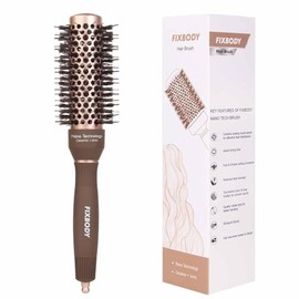 Fixbody - cepillo para polvo redondo de cerdas de jabalí, cerdas nano térmicas y tecnología iónica y antiestática, cepillo para polvo de pelo de rodil