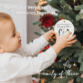 First Time as a Family of 3 Christmas Ornaments 2025, Ceramic Tree Decor for 1st Xmas as Mom and Dad, Newborn Babys First Christmas Ornament, Unique Xmas Gifts for New Family of 3, New Parents