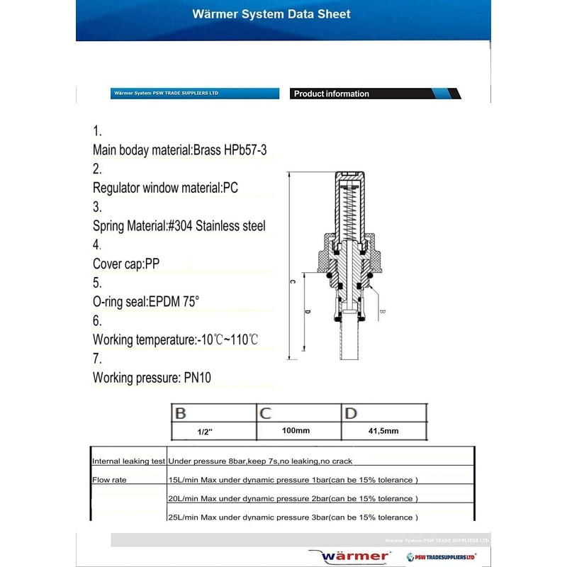 Underfloor Heating Manifold Flow Meter/Regulator Wärmer System PSW Trade SUPPLIERS