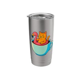 Cat Flamingo Floatie Coffee Cup Funny Chill Kitty Pool Latte Stainless Steel Insulated Tumbler