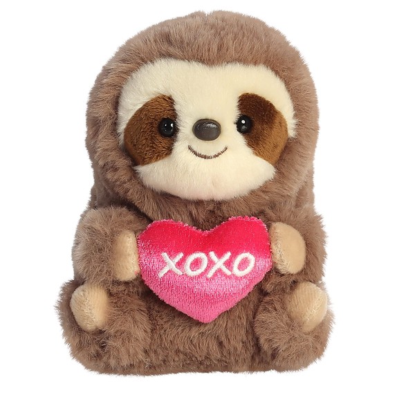 Aurora® Round Rolly Pet™ XOXO Sloth™ Stuffed Animal - Adorable Companions - On-The-Go Fun - Brown 6 Inches
