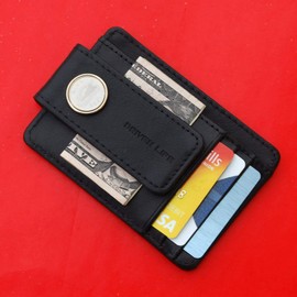 1996 Irish Ireland 5 Pence Harp Coin Genuine Black Leather Magnetic Money Clip Wallet & Card Holder RFID Blocking