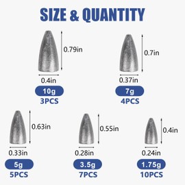 Fishing Weights Bullet Lead Fishing Sets 29pcs Fishing Weights Set Fishing Lead Carolina Ready Rigs Fishing Accessories for Perch Bait Zander Bait 1.75g 3.5g 5g 7g 10g