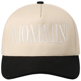 MIRMARU Two-Tone Vintage Canvas Trucker Hats for Men & Women, Adjustable Size Baseball Caps with Trendy Embroidered Design (US, Alpha, One Size, Mommin, Black)