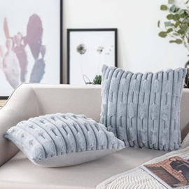 ZWJD Set of 2 Grey Cushion Covers, 45 x 45 cm, Faux Fur, Plush Cushion Covers, Soft Cushion Cover, Fluffy Decorative Cushion, Modern Cushion Decoration for Living Room, Sofa, Bedroom, Car Decor, Sofa