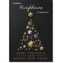 doodlecards Neighbours Christmas Card Black Abstract Christmas Tree Medium Size Christmas Card for Neighbours with Plain Envelope