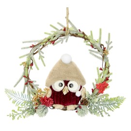 Decorated Rattan Wreath with Owl with Fir Branches, Decorative Branches, Artificial Flowers, Berries, Christmas Wreath, Wreath, Wreath, Wreaths, Decorations, Decoration, Christmas Decoration, Door