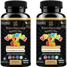 iCare Naturals VitaKidz – Twin Pack Multivitamin Gummies for Kids - Halal Gummies, Vegetarian Friendly, Gluten Free - No Artificial Flavor or Colors or Sweeteners - 90 X 2 count = 180 Count