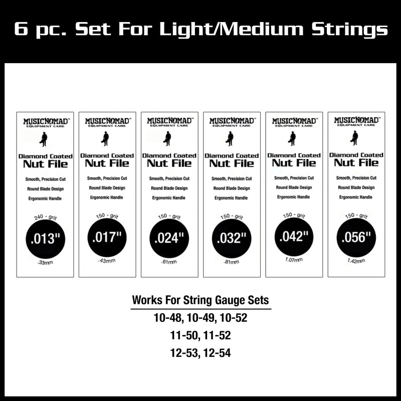 MusicNomad 6 pc. Acoustic Guitar Diamond Coated Nut File Set