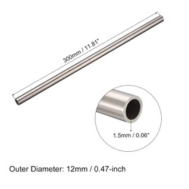 uxcell 304 Stainless Steel Tube Outer Diameter 12mm x 1.5mm Wall Thickness 300mm Length Metal Tube for Industrial Machinery