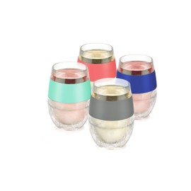 HOST Cooling Cup Set of 4 Plastic Double Wall Insulated Freezable Drink Chilling Tumbler with Freezing Gel, Wine Glasses for Red and White Wine, 8.5 oz, Assorted Colors