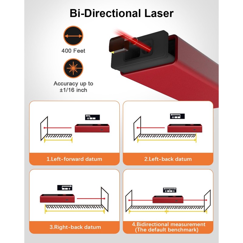 WELLRAY Dual Laser Measuring Tool Aluminum Shell Bi-Directional 400 Ft-in