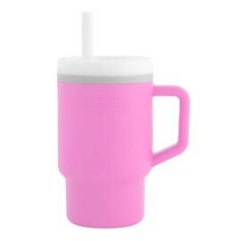 Infantino My 1st Tumbler, taza de silicona para beber con pajita y asa, taza de bebé resistente a derrames para llevar o botella de transición sin BPA, algodón caramelo