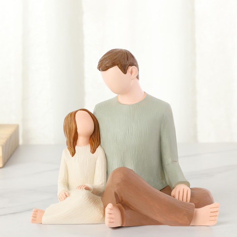 Carracci Father and Daughter Figures, Dad Daughter Statues, Shaped Hand-Painted