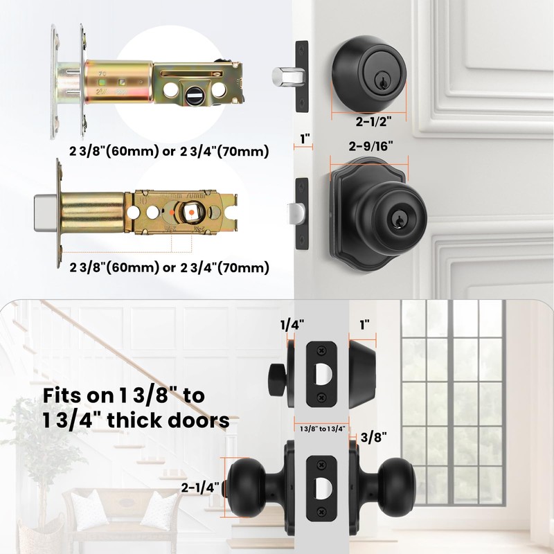 Haidms Black Exterior Deadbolt and Keyed Entry Door Knob Set,
