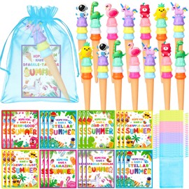 Zenoble 24 Set End of Year Student Gifts Bulk from Teacher, End of the Year Gifts for Students Kids Ice Cream Ballpoint Pens with Cards for Student Reward Summer Ice Cream Party Favor