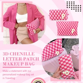 Giesiery 2 Pack Checkered Makeup Bag Cosmetic bags for Women Girls Initial Large Capacity Travel Toiletry Bag Cute Aesthetic Accessories Storage Bag