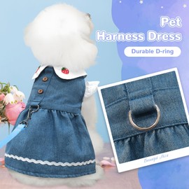 XGDMEIL Denim Dog Dress for Small Dogs Cats Cute Girl Dog Clothes Cute Strawberry Female Pet Dresses Spring Summer Pet Outfits for Chihuahua Yorkie Shih Tzu(Dark Blue,Large)