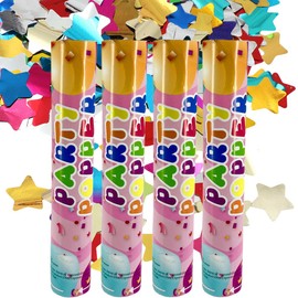 Set 4 Confetti Cannons Paper Poppers Colourful Star Shape Confetti Shooter Celebrate Proposal Wedding Birthday Graduation Store Opening Anniversary Events Baby Shower Christmas Party