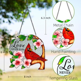 LEGIFO Stained Glass Window Hanging, Cardinal Birds Suncatchers Indoor Window, Sun Catchers Glass Panels Art Decor Gifts for Women