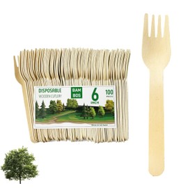 BAMBOS Disposable Wooden Forks -Pack of 100 PCS- 100% Compostable & Biodegradable Cutlery- Eco-friendly Bodhi Wood Utensils for Party, Event, Picnic and Everyday use