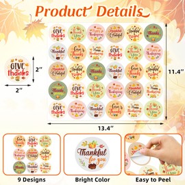 Happy Thanksgiving Stickers Fall Thank You Sticker for Kids Party Decoration Supplies Envelope Candy Bag Decor 210Pcs