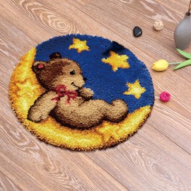 Kingsea Kits de gancho de pestillo para adultos, kits de gancho de pestillo impreso en color para niños, alfombra lanuda para decoración del hogar (20 x 20 pulgadas) - oso