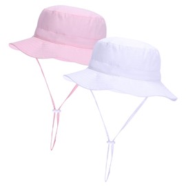 Mayoii Baby Sun Hat, UPF 50+ Kids Bucket Hat for Toddler Boys & Girls, Adjustable & Foldable, Breathable, Lightweight (UK, Alpha, M, White and Pink)