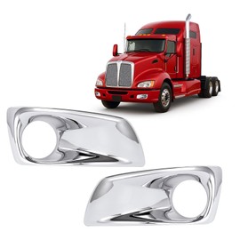 HECASA Pair Fog Light Bezel Compatible with 2008-2015 Kenworth T660 Replacement for N181002200 N181002200R Fog Lamp Cover Trim Chrome Silvery - Driver & Passenger Side